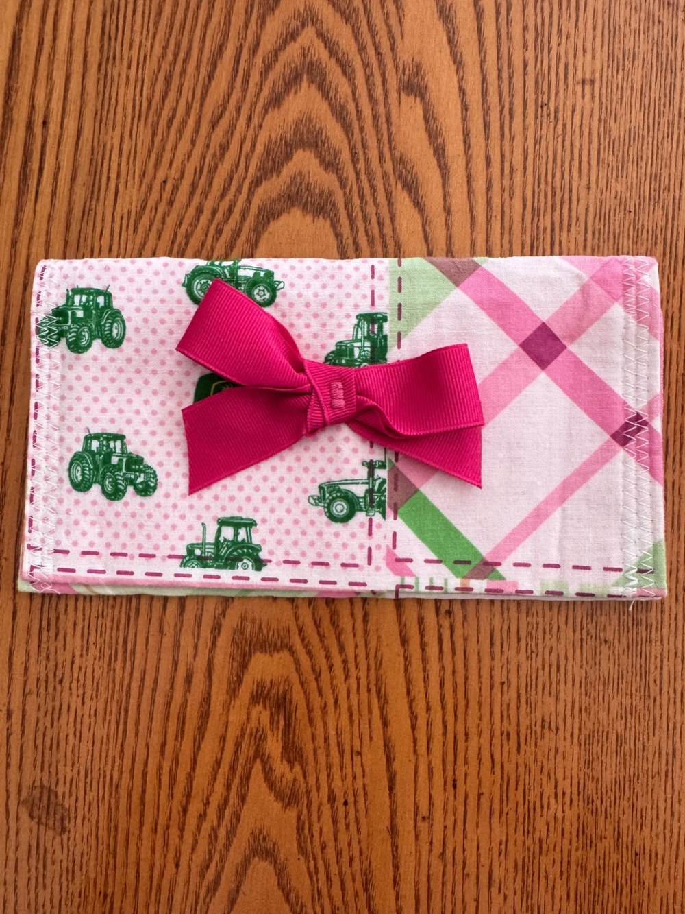 Handmade John Deere Checkbook Wallet Sleeve Pink Tractor Fabric Wallet
